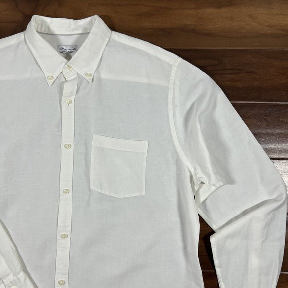 Peter Millar Men's Size XL Solid White Linen Cotton Silk Button Up Shirt - Picture 2 of 11